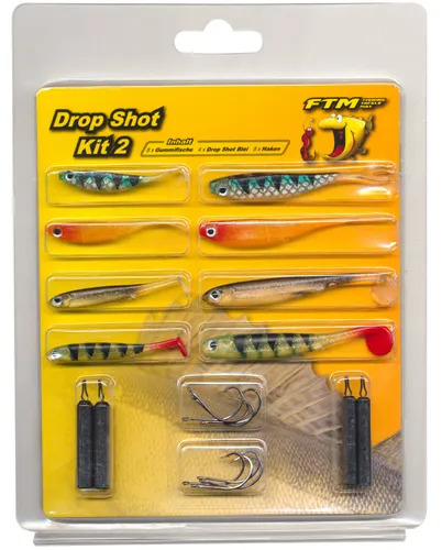 FTM Drop Shot Kit II - 8 Gummifische + 8 Haken + 4 Bleie