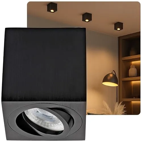 Sweet LED LED Deckenspots eckig Aufbauspot GU10 7W Aluminium schwenkbar, Leuchtmittel wechselbar, Warmweiß, Deckenaufbauleuchte, Aufbaustrahler, schwenkbar