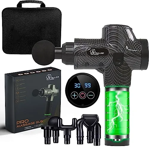 Extralink Massage Gun Pro Massagepistole, 6 austauschbare Spitzen, 30 verschiedene Geschwindigkeiten, Massagegerät, Nackenmassagegerät, Muskelmassagegerät, bis zu 3800 U/min, USB-C, Entspannung