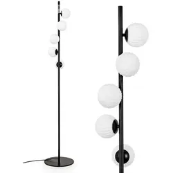 hofstein Stehlampe aus Metall und Riffelglas in Schwarz/Weiß - Moderne Stehlampe für Innenräume, Höhe 160 cm, mit elegantem Design aus Metall und Riffelglas. Ideal für Esszimmer, Flur oder Wohnzimmer, vielseitig einsetzbar und ohne Leuchtmittel.