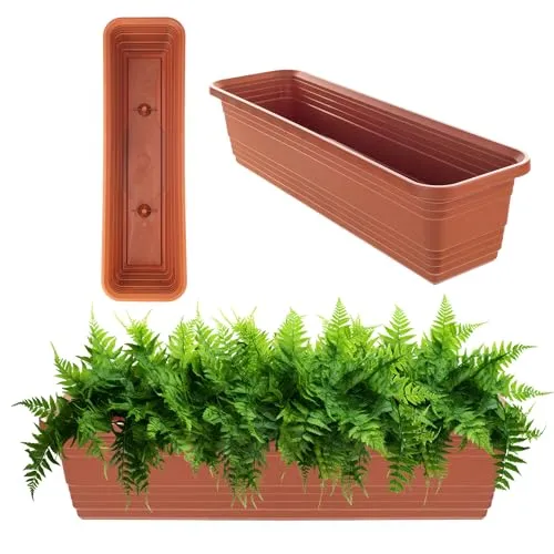 KADAX Blumenkasten 60 cm, Ziegelrot – Balkontopf aus Kunststoff, witterungsbeständiger Pflanzkasten, Blumentopf, Geländerkasten für Blumen, Kräuter und Pflanzen