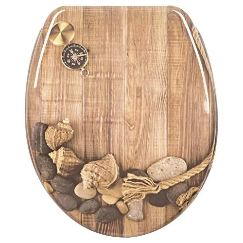 WOLTU WC Sitz mit Absenkautomatik,Toilettensitz Motiv, Toilettendeckel aus Duroplast, Stable Klodeckel Hochwertige Qualität Toilettenbrille,Oval,Beige Schale