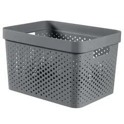 Keter Germany GmbH Curver INFINITY RECYCLING Box mit Lochmuster 17 L, Aufbewahrungsboxen in skandinavischem Design aus 100 % recycelten Materialien, 1 Box, Farbe: dunkelgrau 245661