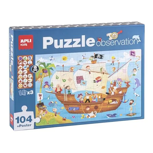 APLI Kids - Piratenschiff Puzzle Observation, 104 Teile, Mehrfarbig (17917), Sortiert