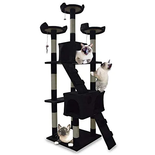 XL Katzen Kratzbaum - Deckenhoher Katzenturm in Schwarz - Kratzbaum aus hochwertigem Sisal, ideal für große Katzen, bietet optimalen Kratzschutz und Spielmöglichkeiten.