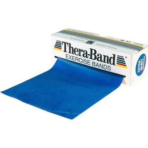THERABAND Fitnessband Übungsband, extra stark, 5,5 m x 12,8 cm, bis 2,6 kg Widerstand, blau, Flachband aus Latex, auf Rolle