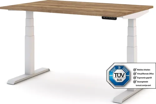 ASSMANN Elektrisch Höhenverstellbarer Familien Schreibtisch Pitino Eiche Tabak Weiß, 120x70cm, Memoryfunktion, Kollisionsschutz, 2-fach-Motorik
