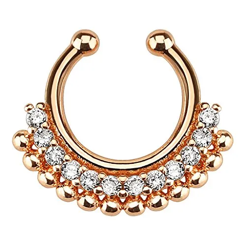 Produktbild Piercingfaktor Fake Piercing Universal Ring Septum Nasen Lippen Helix Ohr Tribal Strass Kristalle mit Kugeln Lippenpiercing Nasenpiercing Ohrpiercing Tragus Intimpiercing Roségold - Clear