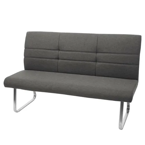 Sitzbank HWC-G55, moderne Esszimmerbank 160cm - Stilvolle 3-Sitzer Bank in grau-braun mit hochwertigem Stoffbezug und Edelstahlgestell, ideal für Esszimmer, Wohnzimmer oder Flur. Hoher Sitzkomfort durch dicke Polsterung und abgerundete Ecken.