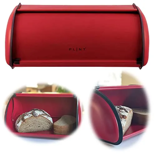LS-LebenStil Vintage Brotkasten Rot 34cm Metall Retro Brotbox mit Roll-Deckel Aufbewahrungskorb Lüftungslöcher Aufbewahrungsbox Nostalgie Brotkorb zum Frischhalten
