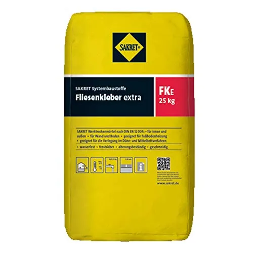 SAKRET Fliesenkleber extra FKe 25kg - Kleber & Mörtel für Fußböden, hochflexibel und ideal für anspruchsvolle Fliesenverlegungen.