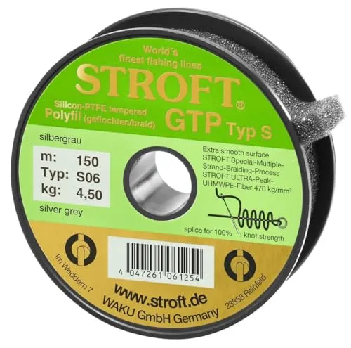 STROFT GTP Typ S 06 Silbergrau 150m - Angelschnur mit 0,13 mm Durchmesser und 4,5 kg Tragkraft, ideal für präzises Angeln und hohe Belastbarkeit.