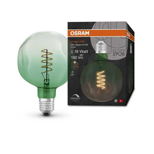 Osram Vintage 1906 Globe LED-Lampe 4,5W - LED-Lampe in Vintage Kugel-Form mit dimmbarem Filament und grün abgetöntem Glas. Energiesparend, warmweißes Licht, ideal für dekorative Einbauten. Lebensdauer bis zu 15.000 Stunden.