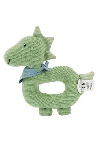 Sterntaler Greifling Dino Rexi - Motorikspielzeug zum Rasseln, Fühlen und Spielen - Kuscheltier für Baby und Kinder mit Rassel als treuer Freund - Baby Spielzeug aus weichem Feincord, steingrün