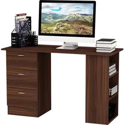 HOMCOM Computertisch Multifunktionstisch mit 3 Schubladen - Kinderschreibtische mit großer Arbeitsplatte und 2 Regalen für optimale Aufbewahrung, ideal für Home Office oder Kinderzimmer.