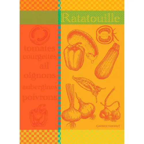 Garnier-Thiebaut Geschirrtuch Ratatouille Cuivre 56x78 cm - Hochwertiges Geschirrtuch aus 100% Baumwolle, jacquard-gewebt, in leuchtendem Orange. Ideal für die Küche, sorgt für stilvolle Akzente und zuverlässige Nutzung.