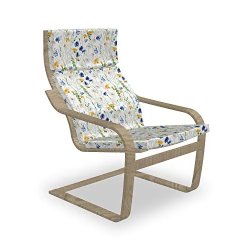 ABAKUHAUS Natur Poäng Sessel Polster, Mohnblumen Gänseblümchen Rural, Sitzkissen mit Stuhlkissen mit Hakenschlaufe und Reißverschluss, Grün Blau