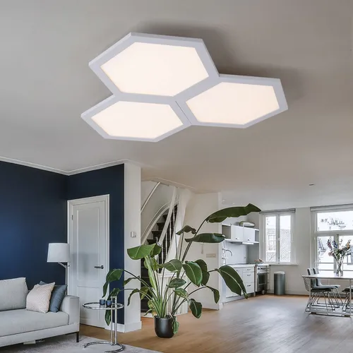 Moderne 3-flammige LED Deckenleuchte in Weiß und Opal von Globo