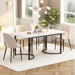 Esstisch Mdf Weiß Mit Metallgestell, Marmormuster, Rechteckig, 140x80x75 Cm