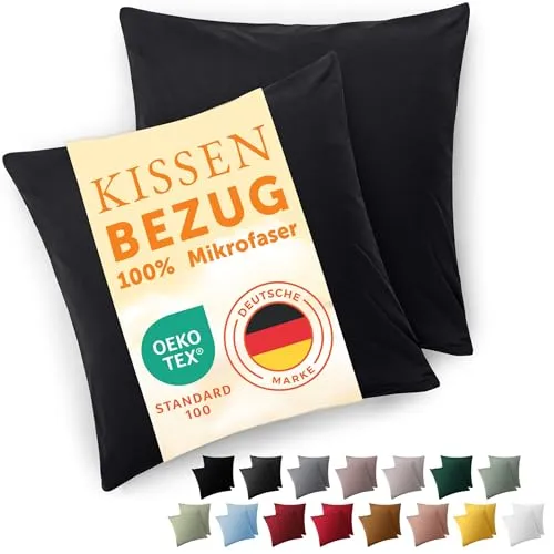 Blumtal Kissenbezug 60 x 60, 2 Stück - Oeko-TEX zert. Kissenbezüge 100% Mikrofaser in extra weich & waschmaschinenfest - Bezug Kissen 60x60 Schwarz