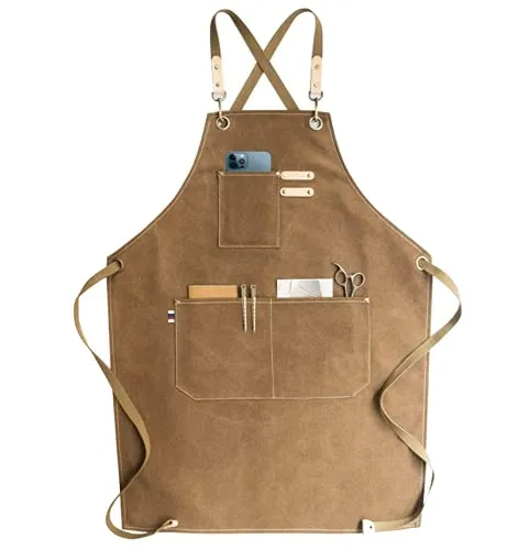 RAPRON Canvas Schürze Herren Damen - Denim Kochschürze mit Taschen - Grillschürze für Männer und Frauen - Lange Schürzen für Kochen arbeits Backen- Geschenk für Küchenchefs, Oma, Opa (Braun)