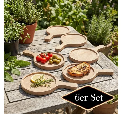 Antikas Premium Servierbrett Mini - Rundes Holzbrett mit Griff, L.23 cm - Elegantes rundes Servierbrett aus massivem Holz, ideal für Snacks oder als dekoratives Element. Mit griffigem Rand und stabiler Bauweise – vielseitig einsetzbar in Küche und Wohnbereich.