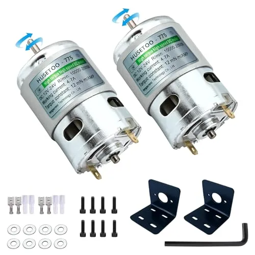 V DC-Motor,775 DC Motors, hohes Drehmoment, max. 20000U/min, Doppelkugellager, leise, Power-Räder, Motor-Upgrade, DC-Motor (mit Halterung) (Rundschaftmotoren, 2 Stück) 12