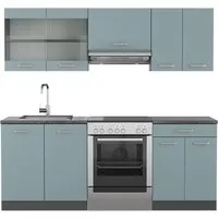 Vicco Küchenzeile R-Line Solid Anthrazit Blau Grau 200 cm - Moderne Küchenzeile aus der R-Line-Serie, individuell anpassbar und optimales Design für Freude beim Kochen in jedem Zuhause.