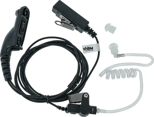 vhbw Headset kompatibel mit Motorola XiR P8260, XiR P8268, XPR 4500, XiR P8208 Funkgerät mit PTT Mikrofon - transparent, schwarz, Akustikschlauch