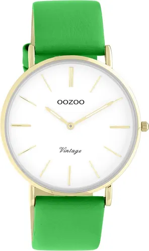 Oozoo Damen Armbanduhr Vintage Series C20308 - Elegante Armbanduhr für Damen mit grünem Lederarmband, hochwertigem Edelstahl-Gehäuse und bis zu 3 bar wasserdicht. Perfekt für stilbewusste Frauen!
