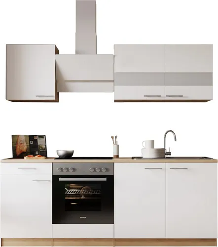 RESPEKTA Küche Merle, 210 cm, mit Soft-Close - Die elegante Küche »Merle« von RESPEKTA bietet modernen Komfort und Funktionalität. Mit Soft-Close-Funktion, einer stilvollen Holzoptik-Arbeitsplatte und viel Stauraum ist sie die perfekte Wahl für jede Küche.
