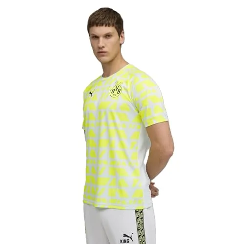 Puma BVB Warm Up Jersey silver mist-yellow alert (02) L - Sportliches BVB Warm Up Jersey aus 100% recyceltem Material, ideal für Freizeit und Training. Mit dryCELL-Technologie für optimalen Feuchtigkeitsausgleich und schlanker Slim Fit Passform.