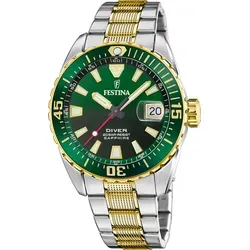 Festina Quarz Herren The Originals F20706/2 - stilvolle grüne Armbanduhr - Herrenuhren mit grünfarbigem Zifferblatt und multicolor Edelstahlarmband, perfekt für einen modernen Look.
