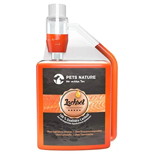 Pets Nature Lachsöl für Hunde und Katzen - 250 ml reines Premium Fischöl mit Omega 3 und 6 für Ihren Hund, Katze und Pferd