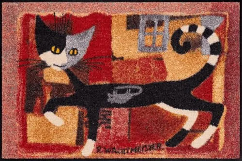 Salonloewe Rosina Wachtmeister Fußmatte Ivano mit Maus 50x75 cm - Hochwertige Fußmatte in buntem Design, waschbar und pflegeleicht. Ideal für drinnen und draußen, strapazierfähig und rutschfest. Perfekt für Haustüren und Eingangsbereiche.