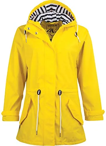 PRO-X elements Damen Mantel Marit, Gelb, 44 - Funktionsjacke mit wasserdichter und winddichter Funktion, ideal für unbeständiges Wetter. Angesagter Friesennerz mit Taillenzug und PFC-freier Imprägnierung für umweltbewusste Mode.
