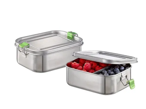 APS Edelstahl Lunchbox Set - 2-teilig, 0,8 Ltr. - Praktisches 2-er Set aus robustem Edelstahl für unterwegs. Ideal für Sandwiches, Obst und mehr. Auslaufsicher, bruchfest und spülmaschinengeeignet – der perfekte Begleiter für Schule, Arbeit und Freizeit.