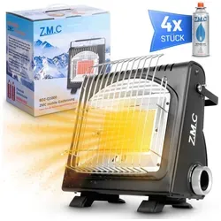 Z.M.C 2-in-1 Tragbare Gasheizung und Gaskocher mit 4 Gaskartuschen - Gasheizungen für Outdoor und Terrassen, vielseitig einsetzbar zum Kochen und Heizen mit 1,7 kW Leistung – ideal für Camping und Garten.