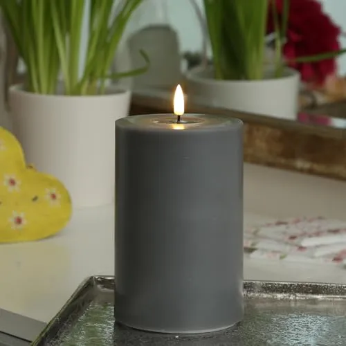 MARELIDA LED Kerze Deluxe mit realistischer 3D Flamme in grau von Marelida