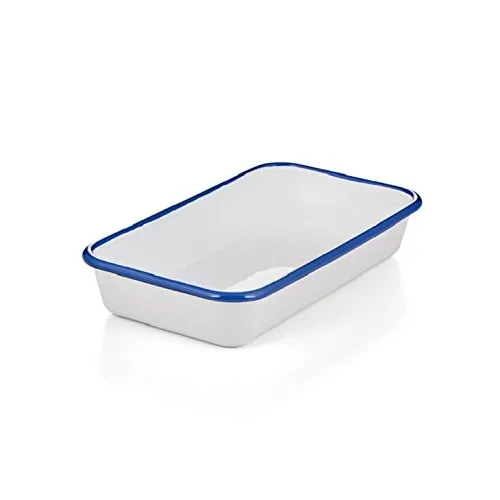 Münder-Email - Auflaufform/Ofenform - Emaille - 30x18 cm,6cm hoch - weiß/blau