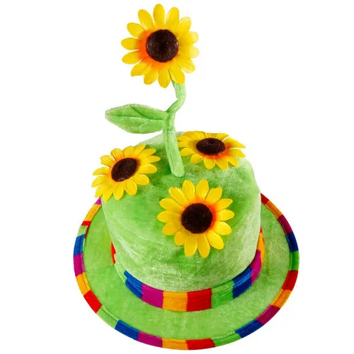 Stylischer Clownshut mit Sonnenblume für Damen Karneval Mottopartys Grün Gelb