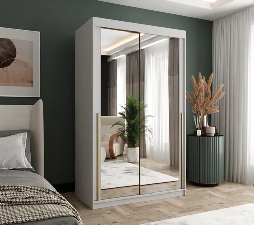 Home Collective Schwebetürenschrank mit Spiegel – 2-türig in Weiß/Gold