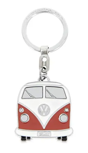 BRISA VW Collection - Volkswagen Emaillierter Metall Schlüssel-Anhänger-Ring Schlüsselbund-Accessoire Keyholder im T1 Bulli Bus Design (Front/Orange)
