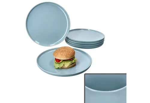 Ritzenhoff & Breker Jasper 6er Set Speiseteller Graublau - Speiseteller Set für 6 Personen, aus robustem Steingut mit zwei verschiedenen Glasuren. Ideal für Grillabende und Brunch, spülmaschinen- und mikrowellengeeignet.