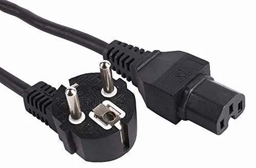 PremiumCord Netzkabel 230V 2m, Stromkabel mit Schutzkontakt gewinkelt auf Warmgerätebuchse C15, IEC 320, PC Netzkabel 3 Polig, Farbe schwarz