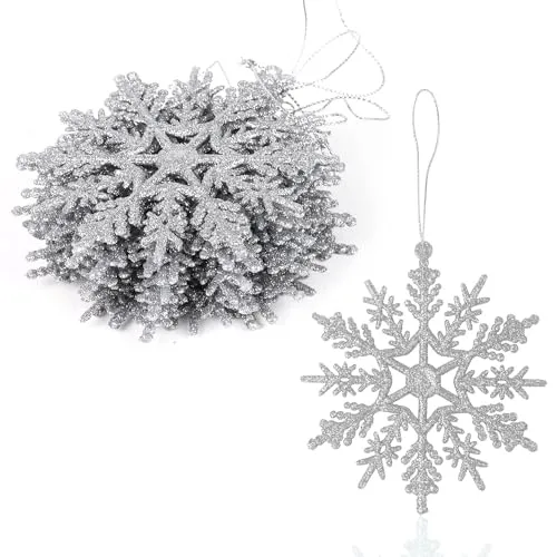 SULOLI 12 Stück Weihnachtsanhänger Schneeflocke, 10 cm, Dekoration zum Aufhängen mit Schneeflocke, Ornamente, Weihnachtsbaum, Weihnachtsdekoration (Silber)