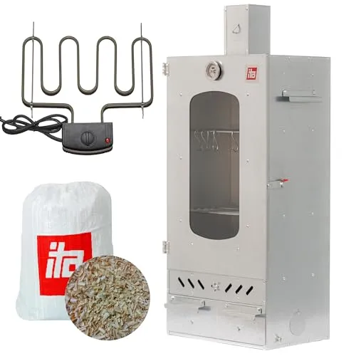 ITA Räucherofen 7012 - Premium Smoker Set mit Heizelement - Smoker für Fleisch, Fisch, Käse & Gemüse, 3 Etagen mit Kaminabzug für optimale Belüftung und geschmacksintensive Räuchererlebnisse - Qualität Made in EU