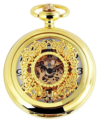 Excellanc Mechanische Taschenuhr mit Kette Unisex Handaufzug Mechanikwerk Analog