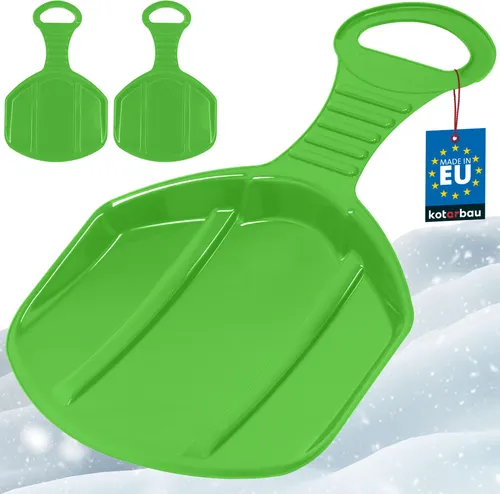 KOTARBAU® 2er Set Popo Rutscher Bob Schlitten für Kinder & Erwachsene Rutschteller mit Griff Kunststoff Porutscher Schnee Rutscher Leicht & Stabil Grün