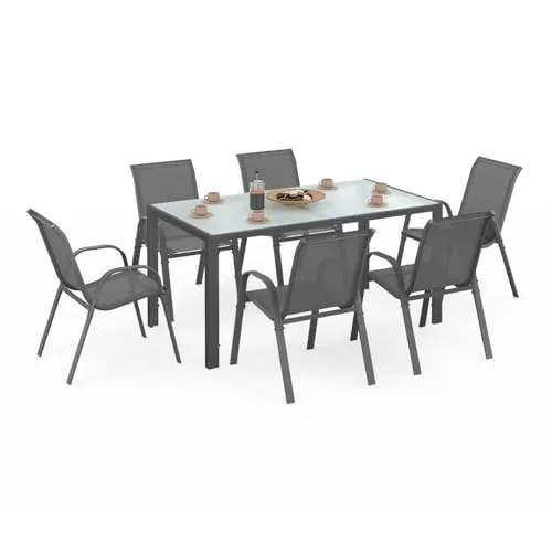 IDMarket Gartenmöbel Madrid Set mit Tisch 150 cm und 6 stapelbaren Stühlen